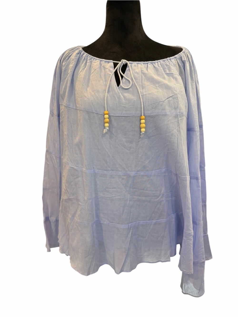 NEW Easel Light Blue Peasant Tie-Neck Blouse top boho festival flowy cottage S